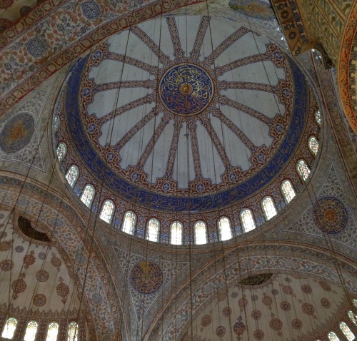 The domed ceiling of the Blue Mosque.
